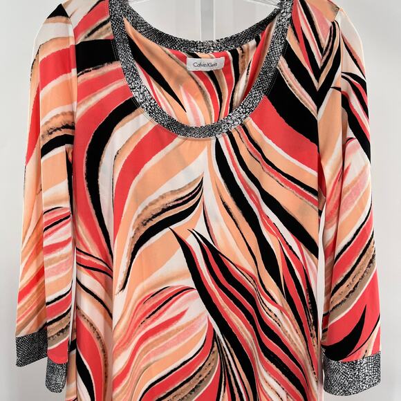 Calvin Klein Peach Swirl Abstract Print Colorful Shift Dress Women Sz 6 - Picture 6 of 14